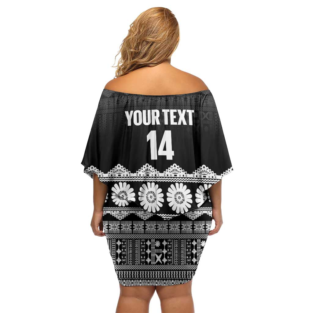 Fiji Tapa Rugby Custom Off Shoulder Short Dress Go Fijiana - Polynesian Pride