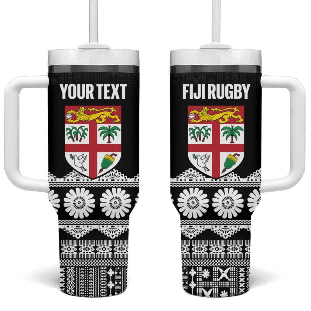 Fiji Tapa Rugby Custom Tumbler With Handle Go Fijiana LT14 One Size: 40 oz Black - Polynesian Pride