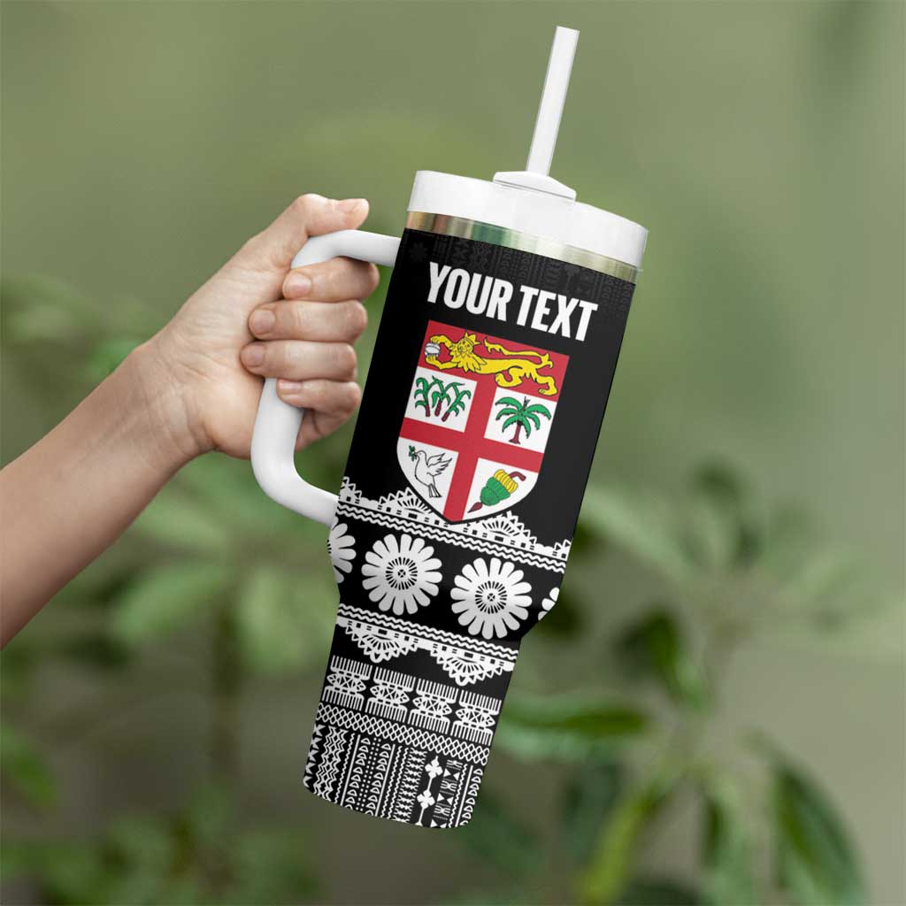 Fiji Tapa Rugby Custom Tumbler With Handle Go Fijiana LT14 - Polynesian Pride