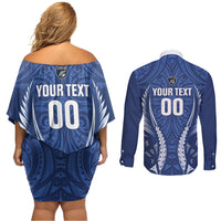 Auckland 2026 Rugby Custom Couples Matching Off Shoulder Short Dress and Long Sleeve Button Shirt NZ Maori Silver Fern