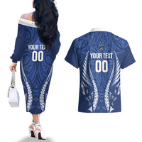 Auckland 2026 Rugby Custom Couples Matching Off The Shoulder Long Sleeve Dress and Hawaiian Shirt NZ Maori Silver Fern