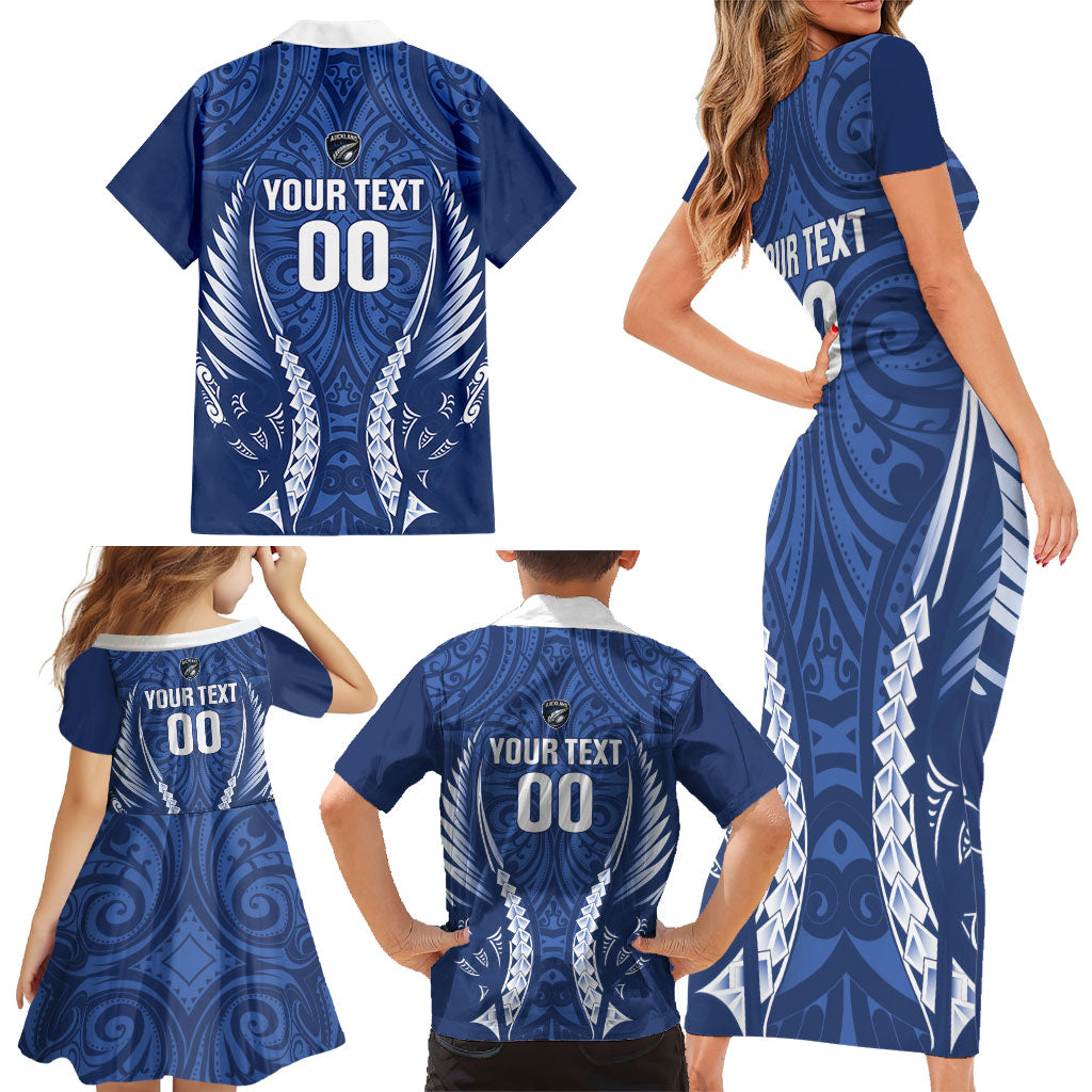 Auckland 2026 Rugby Custom Family Matching Short Sleeve Bodycon Dress and Hawaiian Shirt NZ Maori Silver Fern