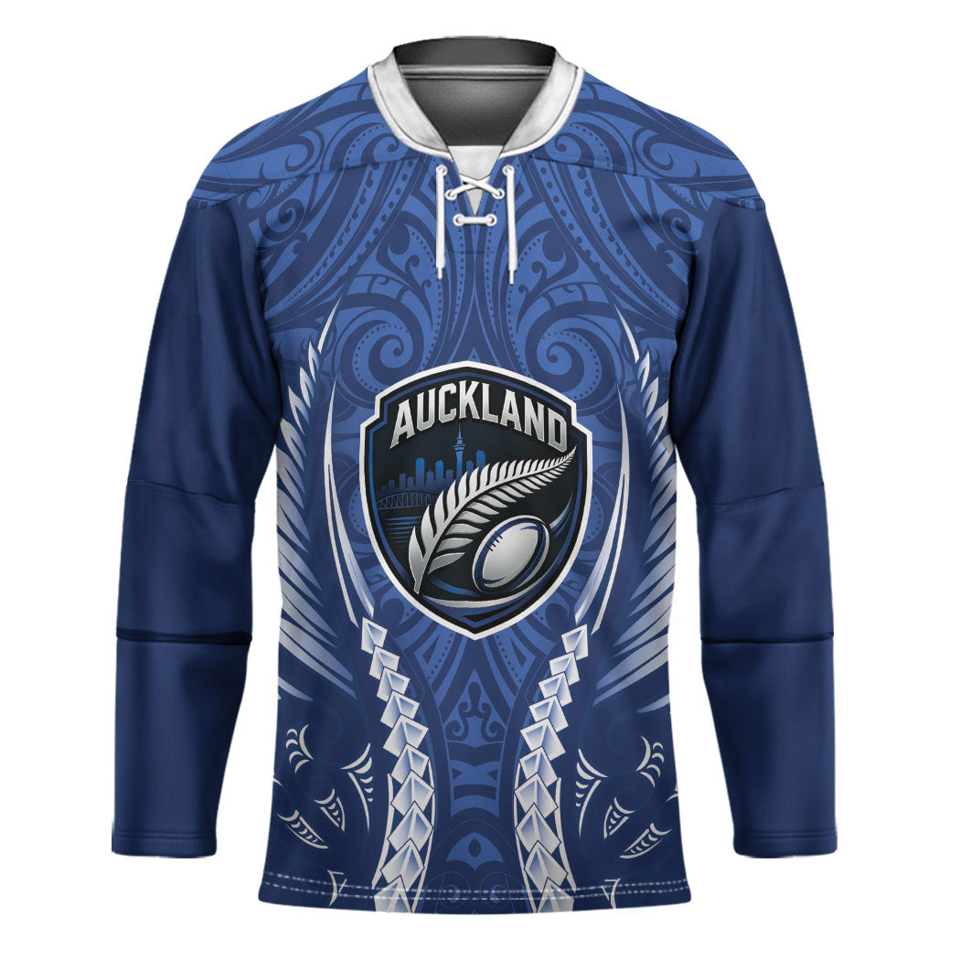 Auckland 2026 Rugby Custom Hockey Jersey NZ Maori Silver Fern LT14 Unisex Blue - Polynesian Pride