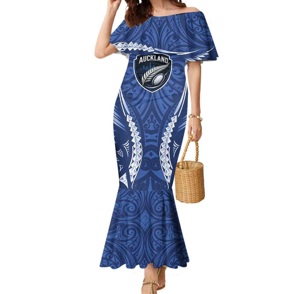 Auckland 2026 Rugby Custom Mermaid Dress NZ Maori Silver Fern LT14 Women Blue - Polynesian Pride