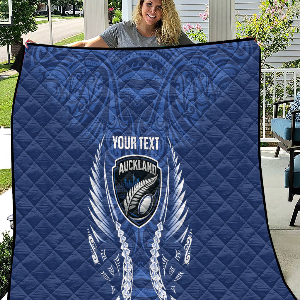 Auckland 2026 Rugby Custom Quilt NZ Maori Silver Fern LT14 Blue - Polynesian Pride