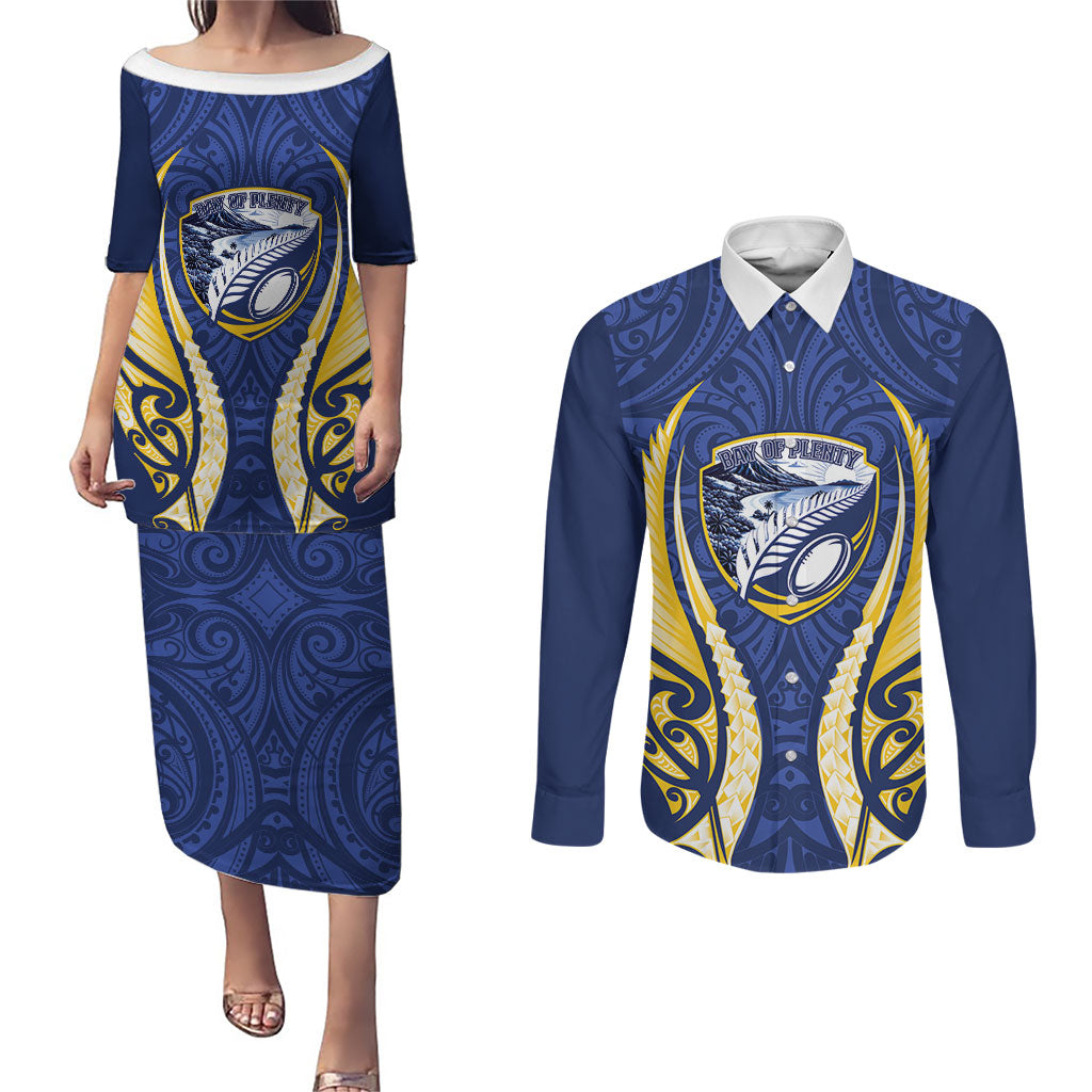 Bay of Plenty 2026 Rugby Custom Couples Matching Puletasi and Long Sleeve Button Shirt NZ Maori Silver Fern