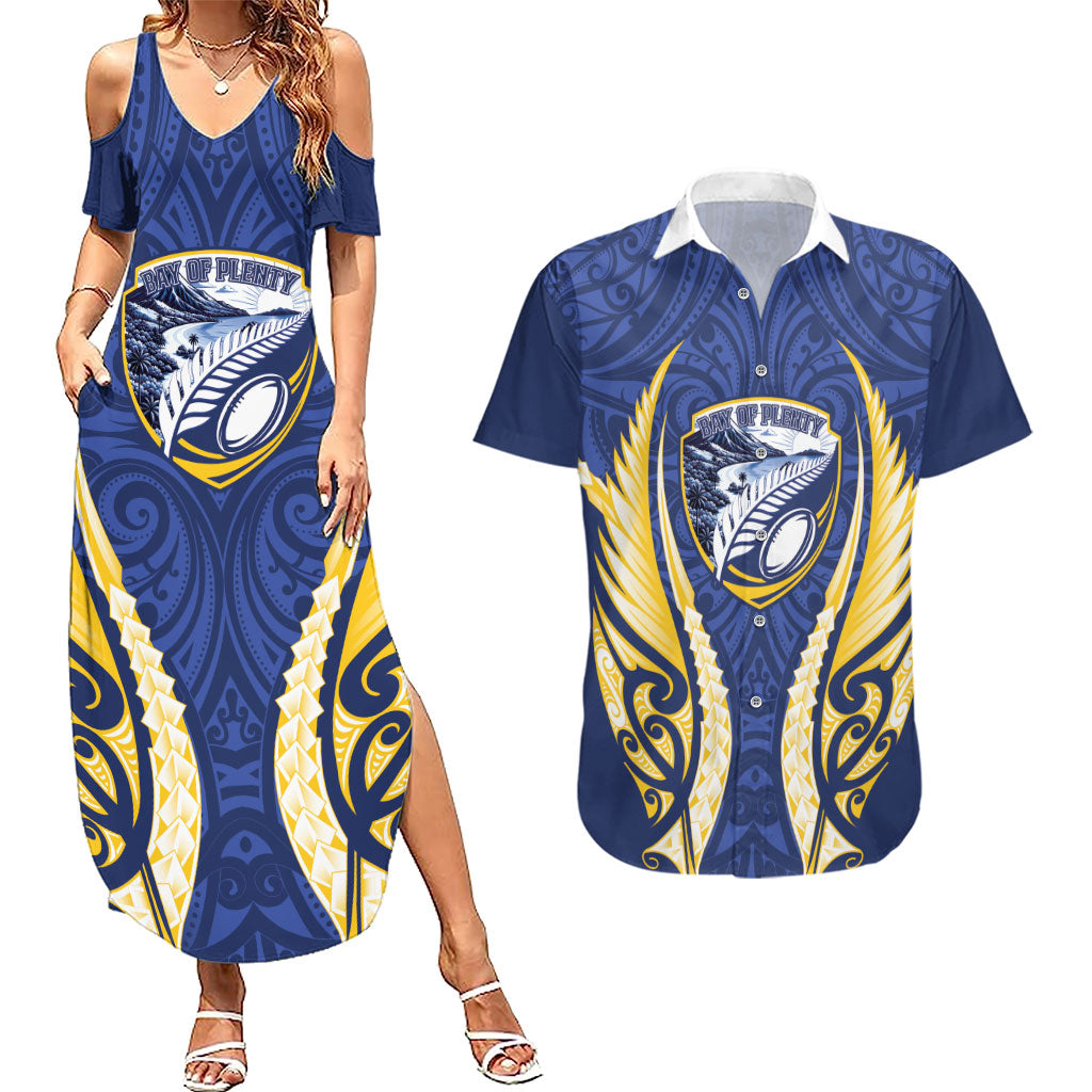 Bay of Plenty 2026 Rugby Custom Couples Matching Summer Maxi Dress and Hawaiian Shirt NZ Maori Silver Fern