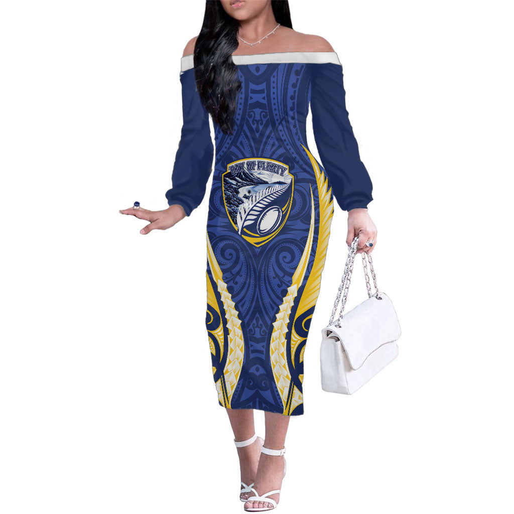 Bay of Plenty 2026 Rugby Custom Family Matching Off The Shoulder Long Sleeve Dress and Hawaiian Shirt NZ Maori Silver Fern