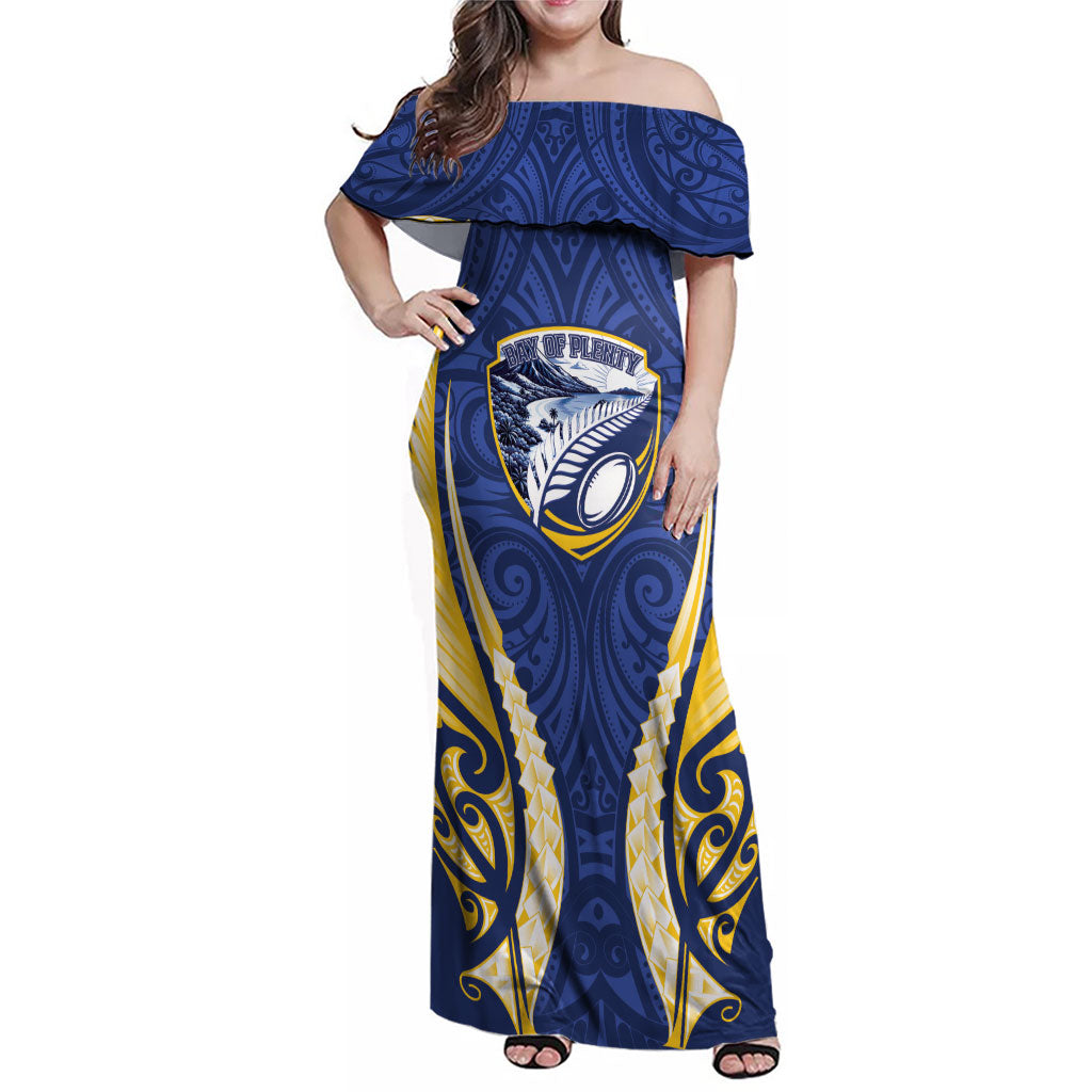 Bay of Plenty 2026 Rugby Custom Family Matching Off Shoulder Maxi Dress and Hawaiian Shirt NZ Maori Silver Fern