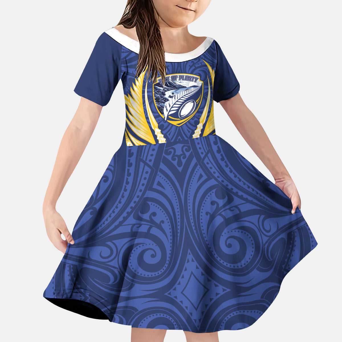 Bay of Plenty 2026 Rugby Custom Kid Short Sleeve Dress NZ Maori Silver Fern LT14 KID Blue - Polynesian Pride