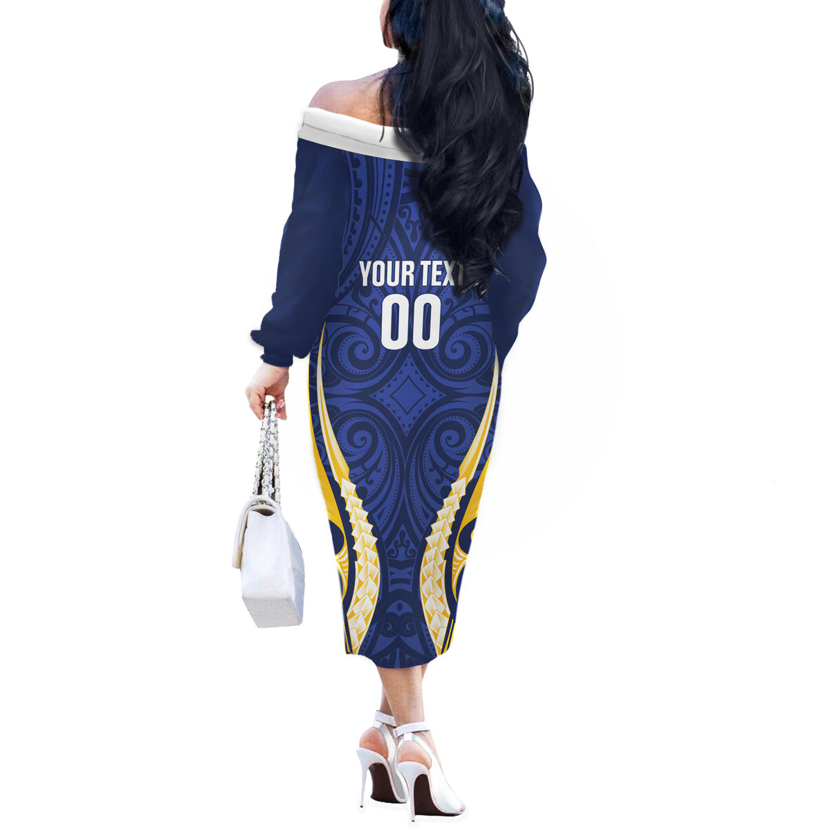 Bay of Plenty 2026 Rugby Custom Off The Shoulder Long Sleeve Dress NZ Maori Silver Fern