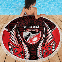 Canterbury 2026 Rugby Custom Beach Blanket NZ Maori Silver Fern