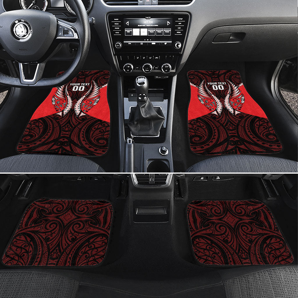 Canterbury 2026 Rugby Custom Car Mats NZ Maori Silver Fern LT14 Set 4pcs Red - Polynesian Pride