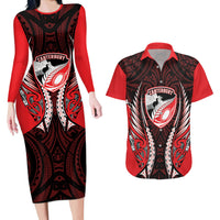 Canterbury 2026 Rugby Custom Couples Matching Long Sleeve Bodycon Dress and Hawaiian Shirt NZ Maori Silver Fern