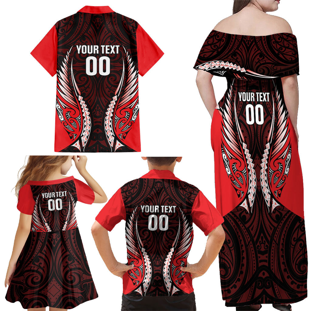 Canterbury 2026 Rugby Custom Family Matching Off Shoulder Maxi Dress and Hawaiian Shirt NZ Maori Silver Fern