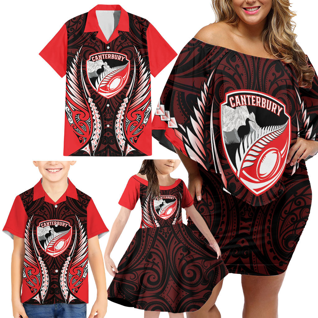 Canterbury 2026 Rugby Custom Family Matching Off Shoulder Short Dress and Hawaiian Shirt NZ Maori Silver Fern