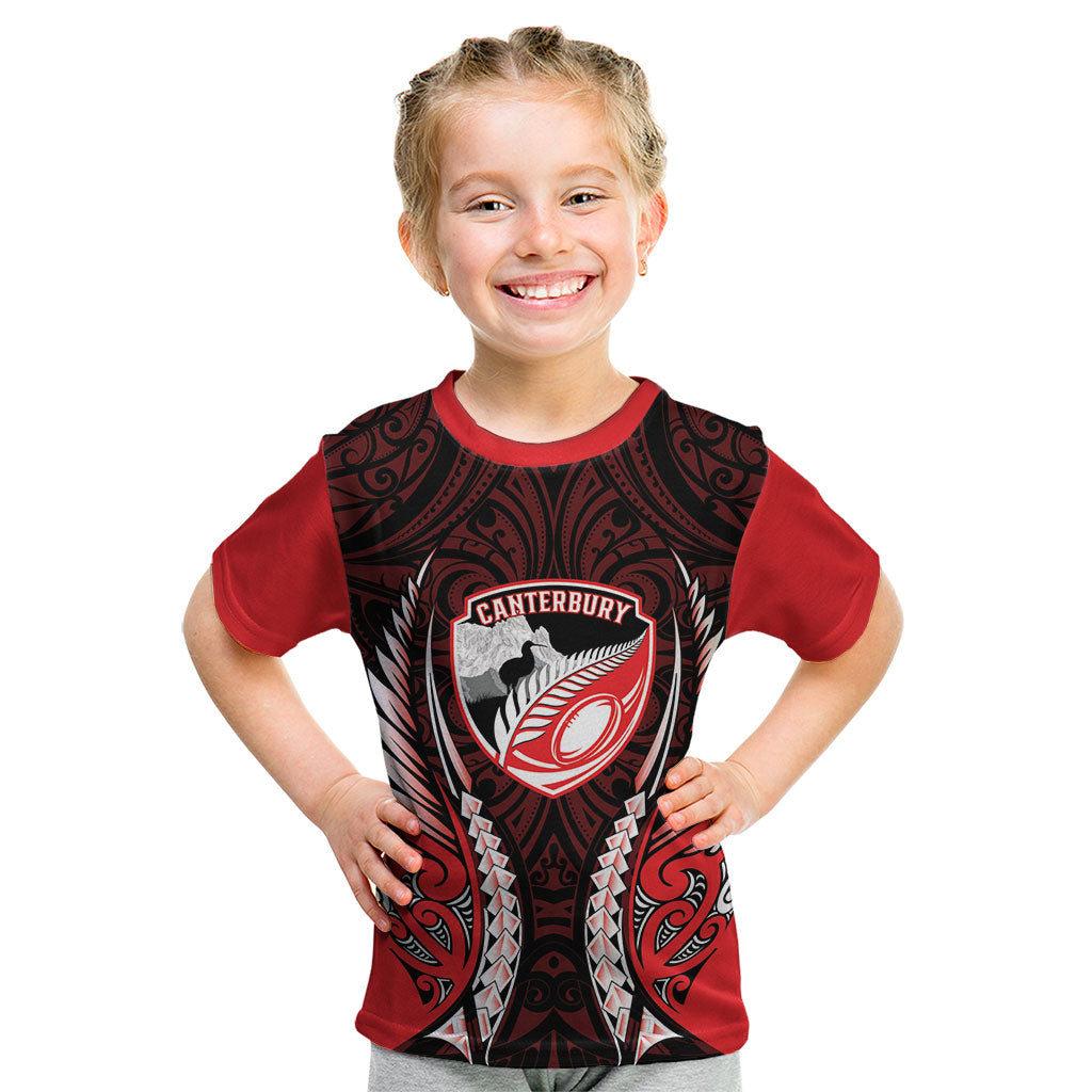 Canterbury 2026 Rugby Custom Kid T Shirt NZ Maori Silver Fern LT14 Red - Polynesian Pride