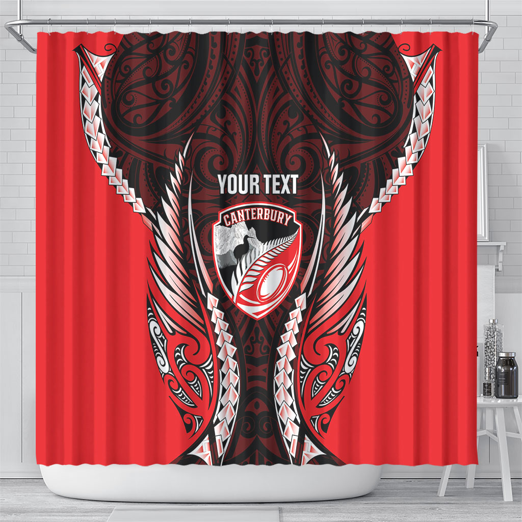 Canterbury 2026 Rugby Custom Shower Curtain NZ Maori Silver Fern
