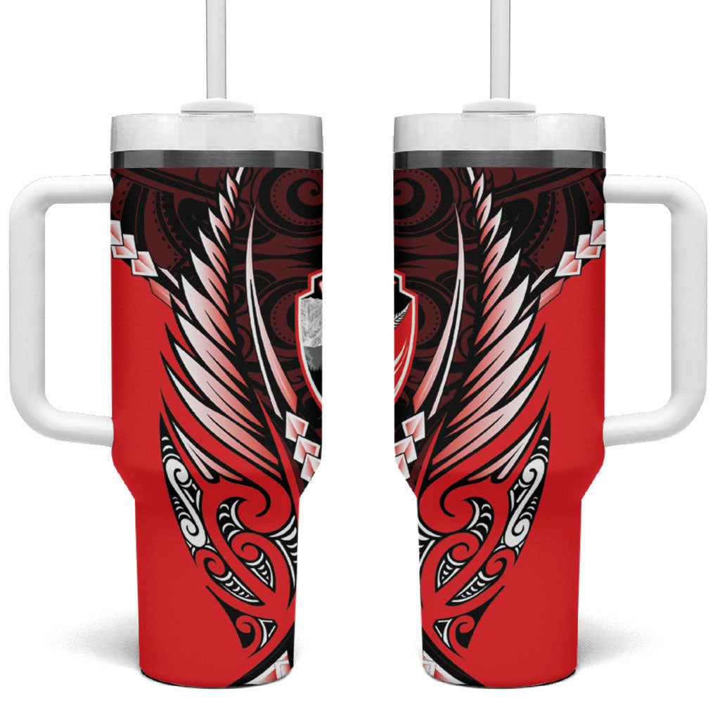 Canterbury 2026 Rugby Custom Tumbler With Handle NZ Maori Silver Fern LT14 One Size: 40 oz Red - Polynesian Pride