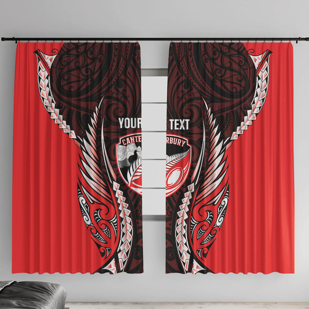 Canterbury 2026 Rugby Custom Window Curtain NZ Maori Silver Fern LT14 With Hooks Red - Polynesian Pride