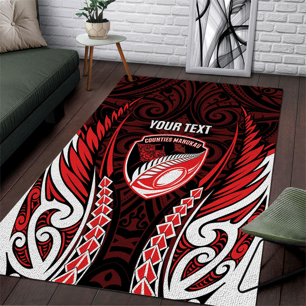 Counties Manukau 2026 Rugby Custom Area Rug NZ Maori Silver Fern LT14 Red - Polynesian Pride