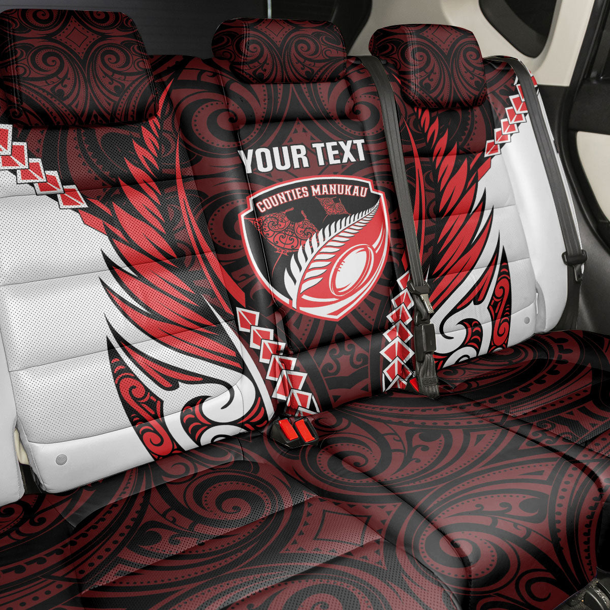Counties Manukau 2026 Rugby Custom Back Car Seat Cover NZ Maori Silver Fern