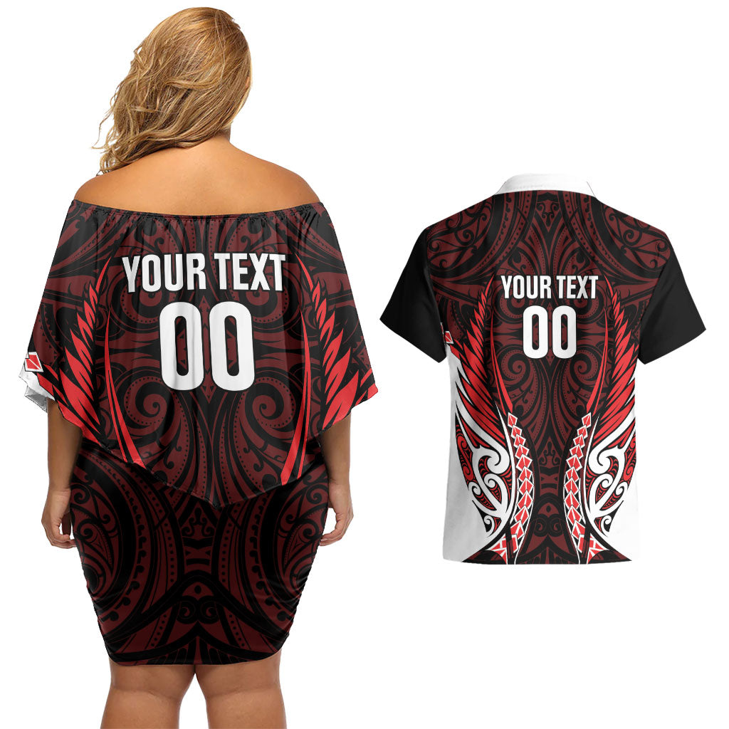 Counties Manukau 2026 Rugby Custom Couples Matching Off Shoulder Short Dress and Hawaiian Shirt NZ Maori Silver Fern