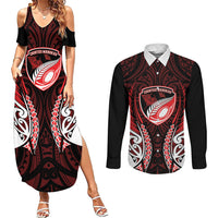 Counties Manukau 2026 Rugby Custom Couples Matching Summer Maxi Dress and Long Sleeve Button Shirt NZ Maori Silver Fern
