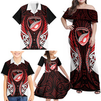 Counties Manukau 2026 Rugby Custom Family Matching Off Shoulder Maxi Dress and Hawaiian Shirt NZ Maori Silver Fern