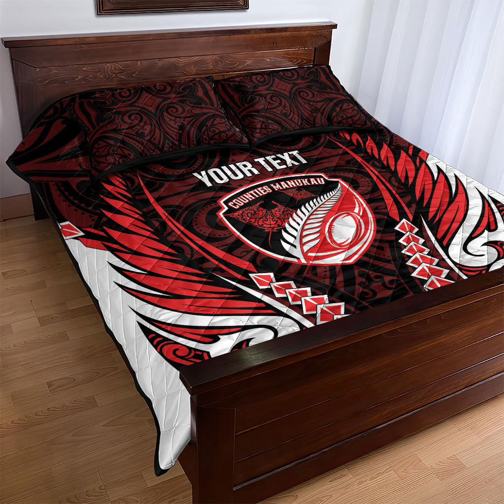 Counties Manukau 2026 Rugby Custom Quilt Bed Set NZ Maori Silver Fern