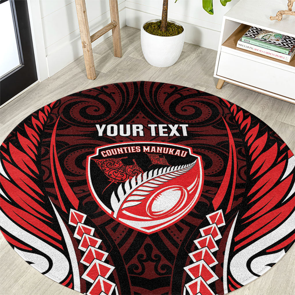 Counties Manukau 2026 Rugby Custom Round Carpet NZ Maori Silver Fern LT14 Red - Polynesian Pride