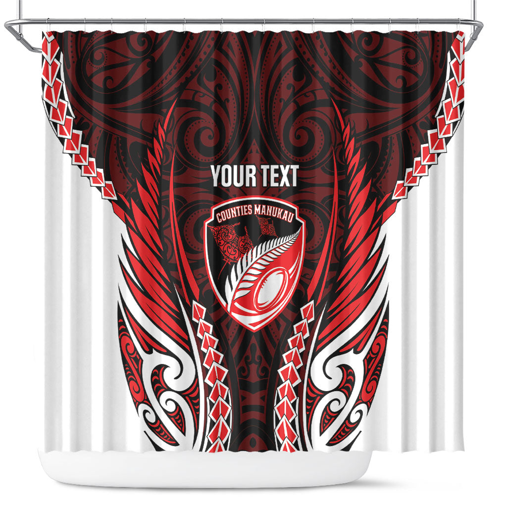 Counties Manukau 2026 Rugby Custom Shower Curtain NZ Maori Silver Fern