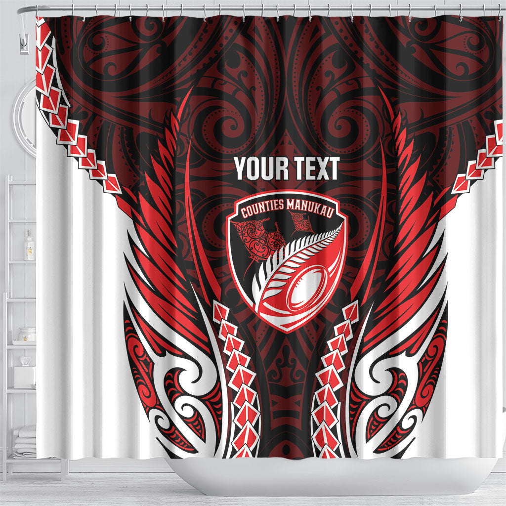 Counties Manukau 2026 Rugby Custom Shower Curtain NZ Maori Silver Fern