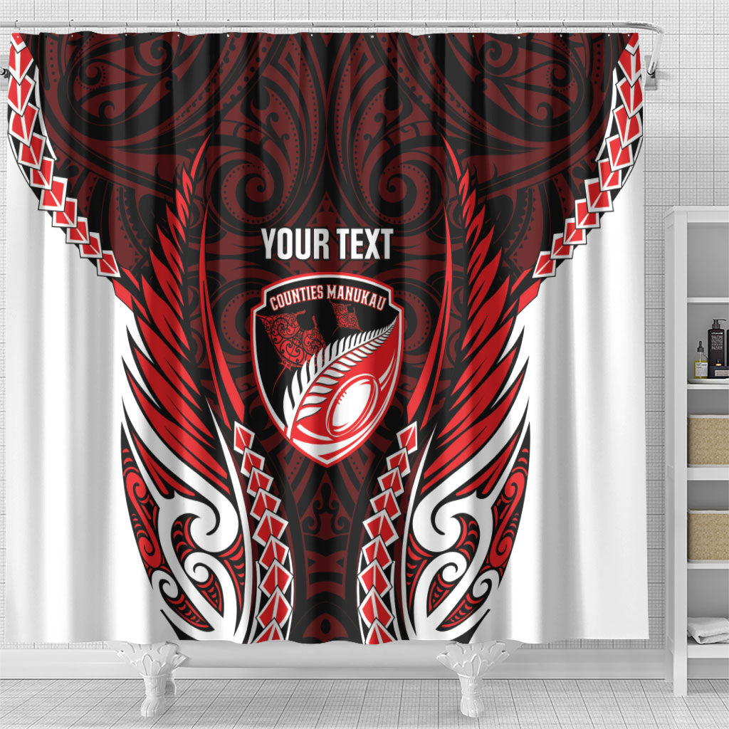 Counties Manukau 2026 Rugby Custom Shower Curtain NZ Maori Silver Fern