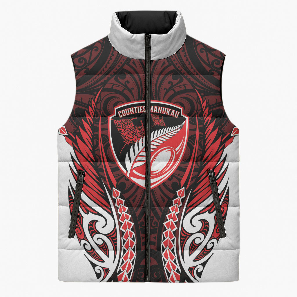 Counties Manukau 2026 Rugby Custom Sleeveless Puffer Jacket NZ Maori Silver Fern