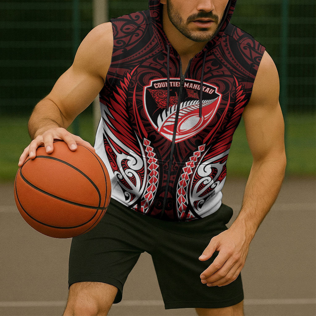 Counties Manukau 2026 Rugby Custom Sleeveless Zip Hoodie NZ Maori Silver Fern