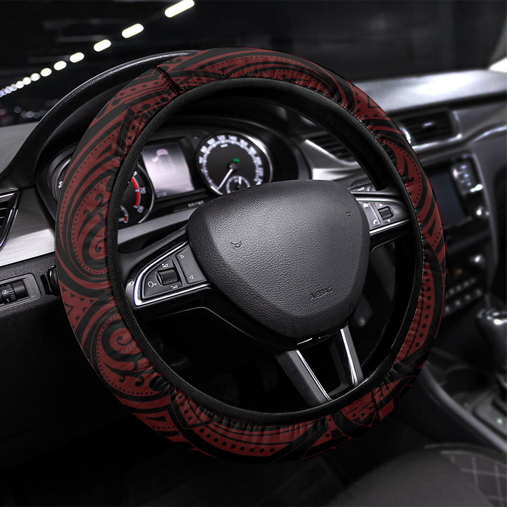 Counties Manukau 2026 Rugby Custom Steering Wheel Cover NZ Maori Silver Fern LT14 Universal Fit Red - Polynesian Pride