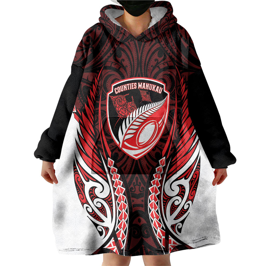 Counties Manukau 2026 Rugby Custom Wearable Blanket Hoodie NZ Maori Silver Fern