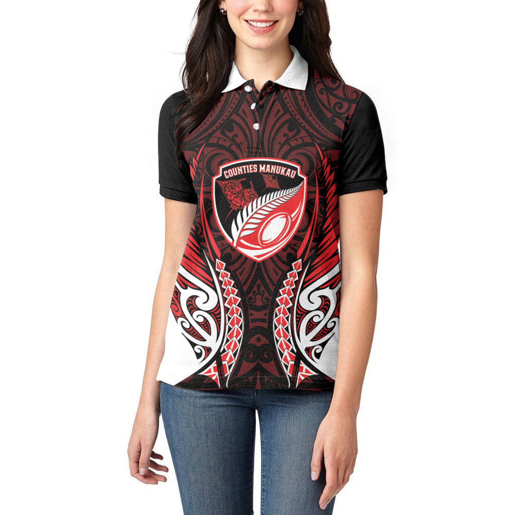 Counties Manukau 2026 Rugby Custom Women Polo Shirt NZ Maori Silver Fern