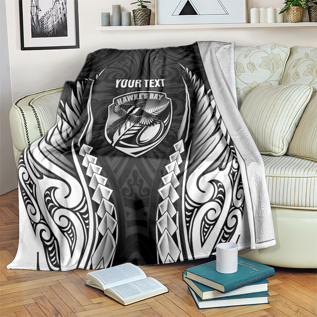 Hawke's Bay 2026 Rugby Custom Blanket NZ Maori Silver Fern LT14 Black - Polynesian Pride
