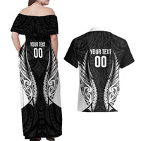 Hawke's Bay 2026 Rugby Custom Couples Matching Off Shoulder Maxi Dress and Hawaiian Shirt NZ Maori Silver Fern