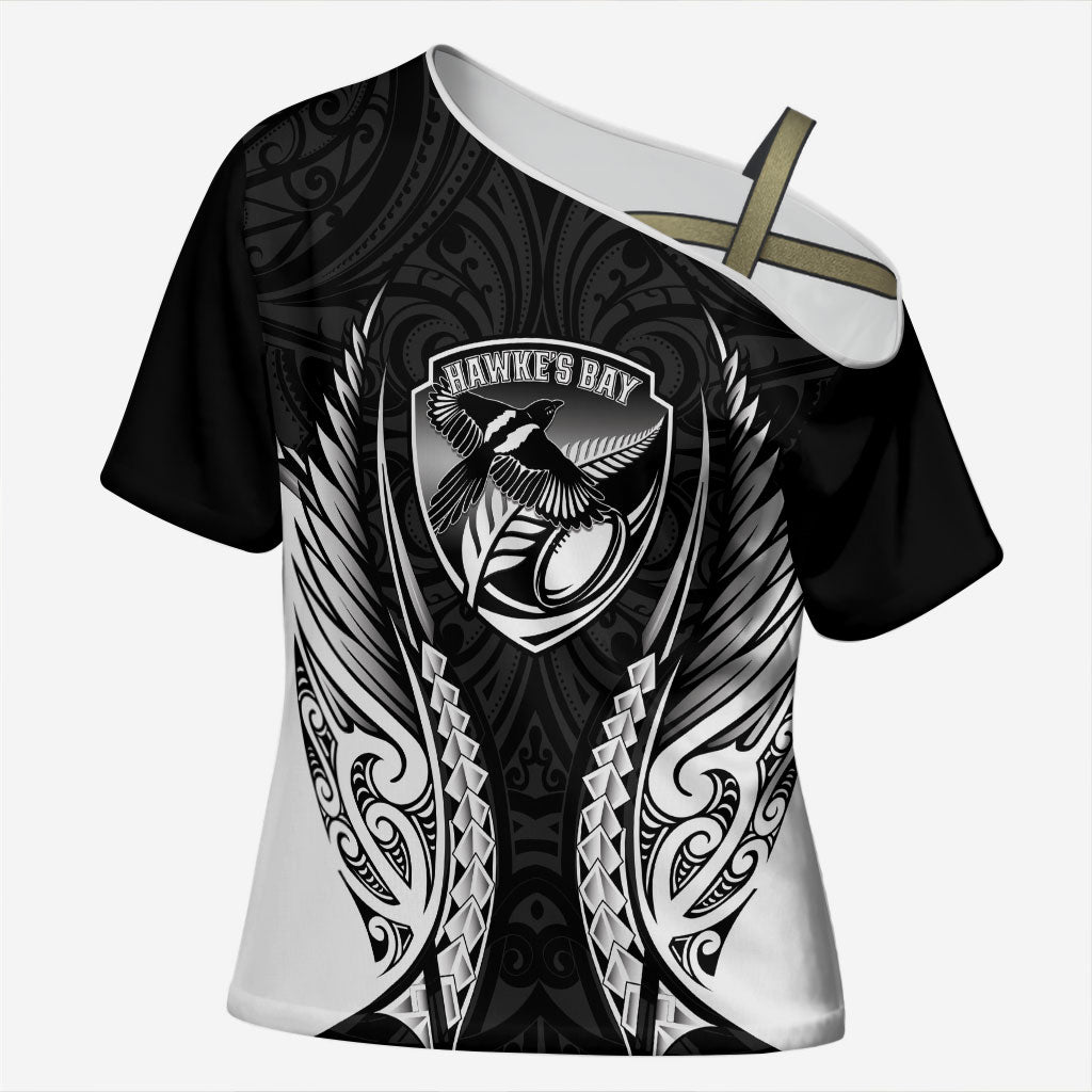 Hawke's Bay 2026 Rugby Custom Cross Shoulder Shirt NZ Maori Silver Fern LT14 Female Black - Polynesian Pride
