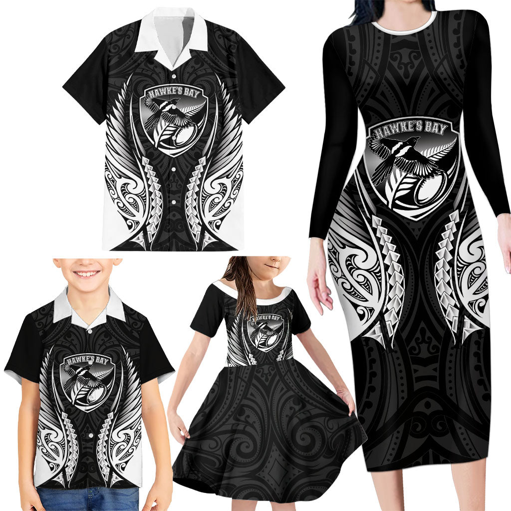Hawke's Bay 2026 Rugby Custom Family Matching Long Sleeve Bodycon Dress and Hawaiian Shirt NZ Maori Silver Fern