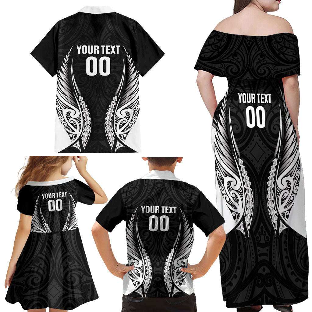 Hawke's Bay 2026 Rugby Custom Family Matching Off Shoulder Maxi Dress and Hawaiian Shirt NZ Maori Silver Fern