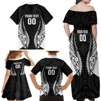 Hawke's Bay 2026 Rugby Custom Family Matching Off Shoulder Maxi Dress and Hawaiian Shirt NZ Maori Silver Fern