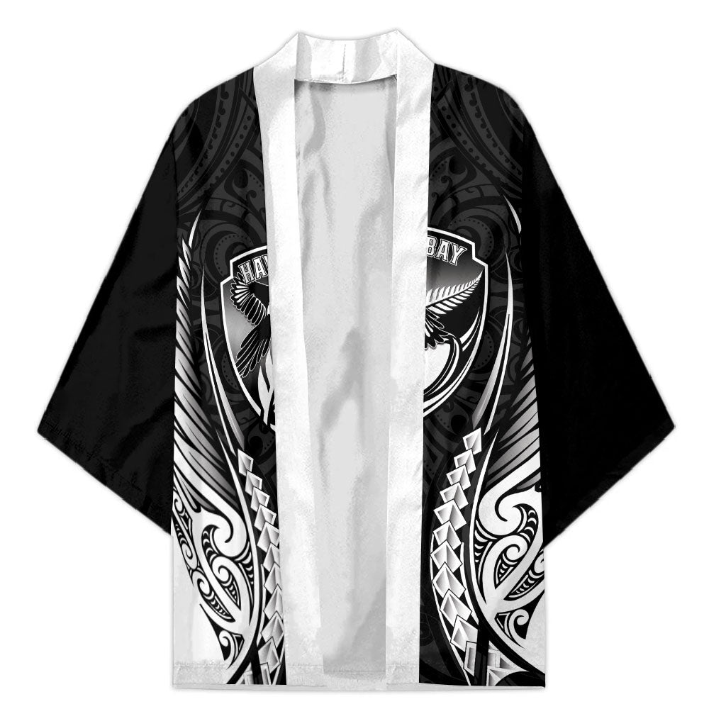 Hawke's Bay 2026 Rugby Custom Kimono NZ Maori Silver Fern LT14 Unisex Black - Polynesian Pride