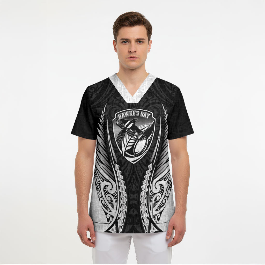 Hawke's Bay 2026 Rugby Custom Scrub Top NZ Maori Silver Fern