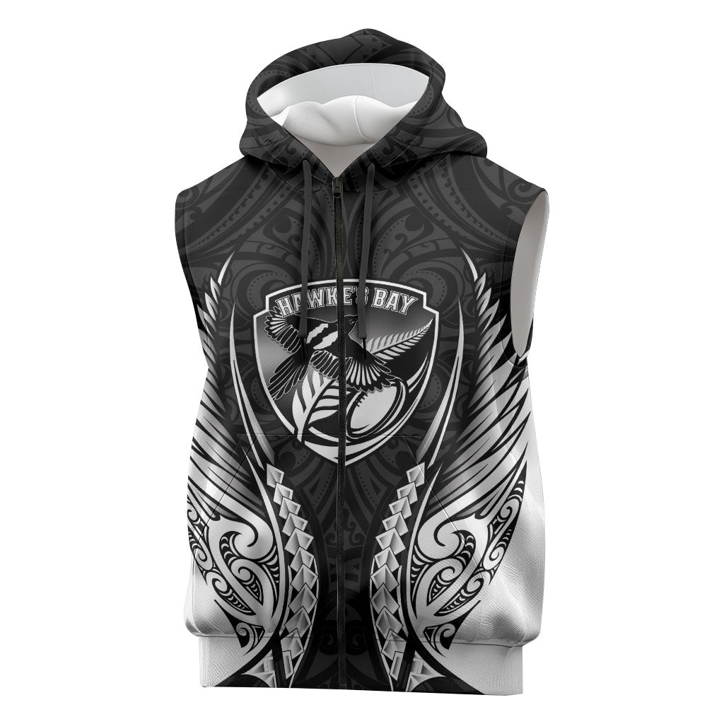 Hawke's Bay 2026 Rugby Custom Sleeveless Zip Hoodie NZ Maori Silver Fern LT14 Black - Polynesian Pride
