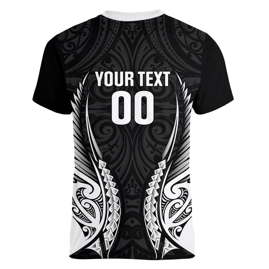 Hawke's Bay 2026 Rugby Custom Women V-Neck T-Shirt NZ Maori Silver Fern