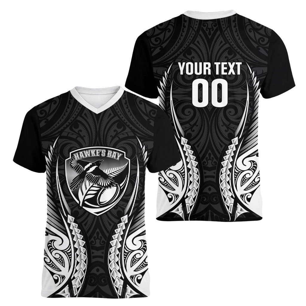 Hawke's Bay 2026 Rugby Custom Women V-Neck T-Shirt NZ Maori Silver Fern